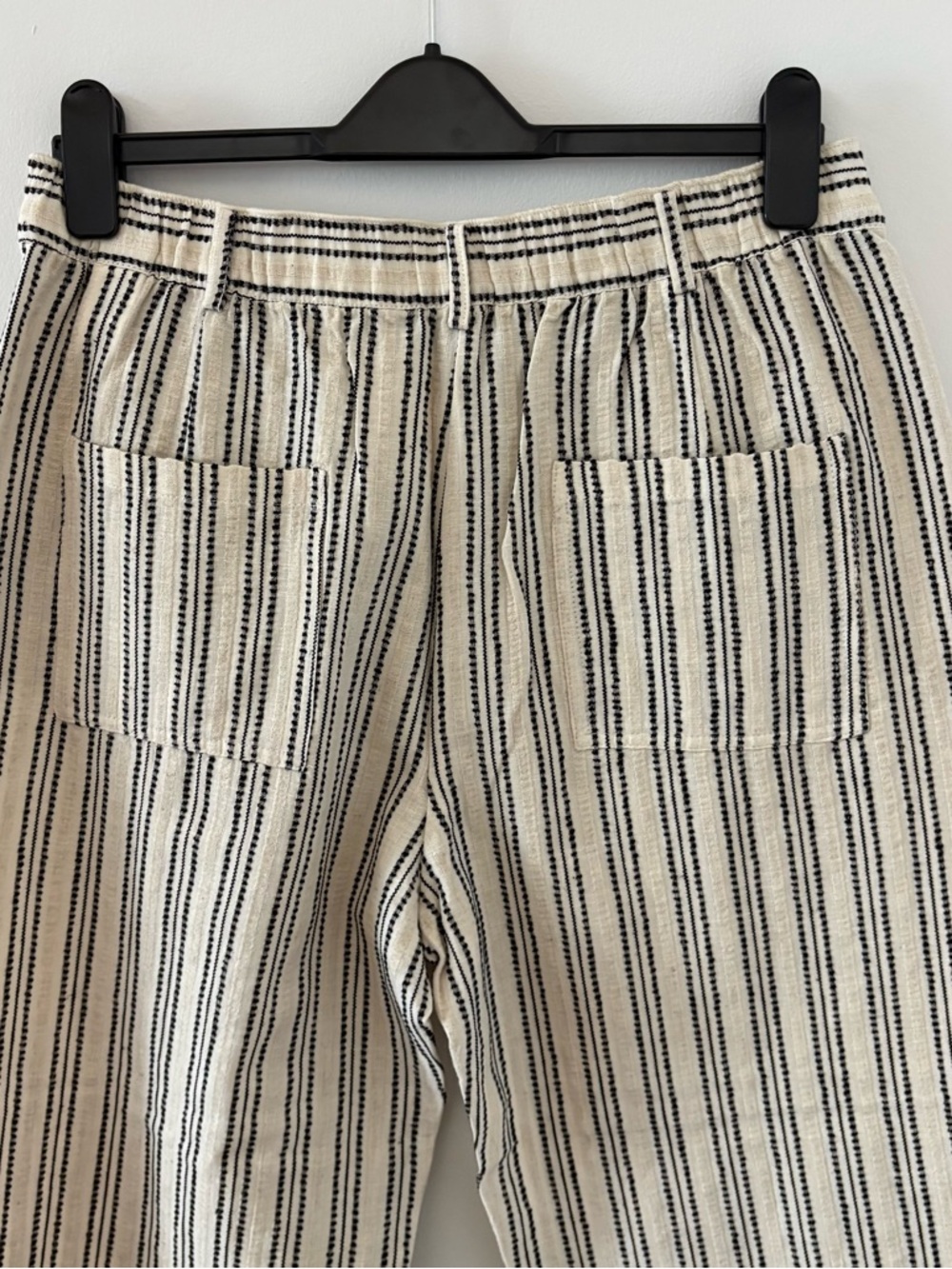 Zara Embroidered Striped Rustic Cotton & Linen Tapered Cropped Pants Size L NWT‎ - Picture 4 of 11